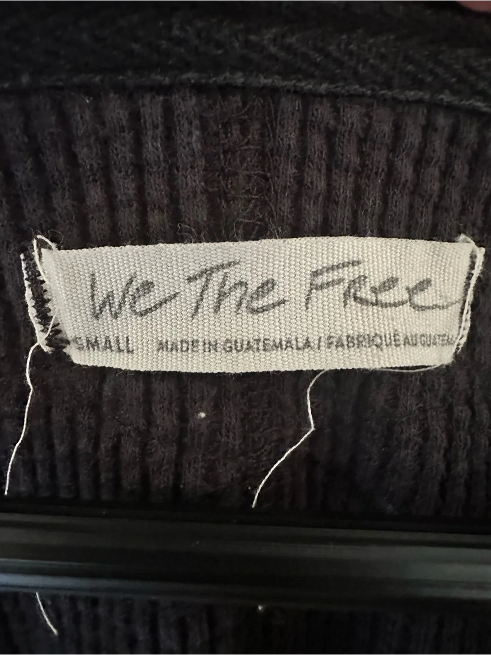 We The Free Relaxed Oversized Black Waffle Knit Thermal Top Sz Small - Picture 2 of 9
